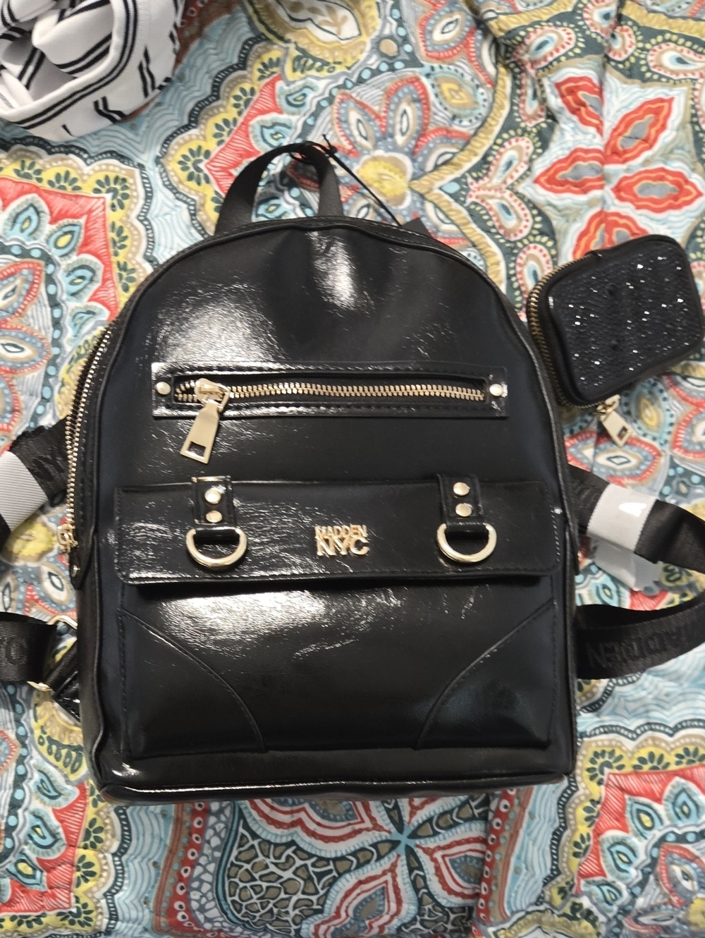 New Steve Madden  Black Patent Mini Backpack